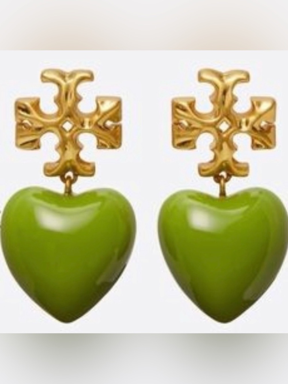 Tory Burch ROXANNE Heart Earrings Green